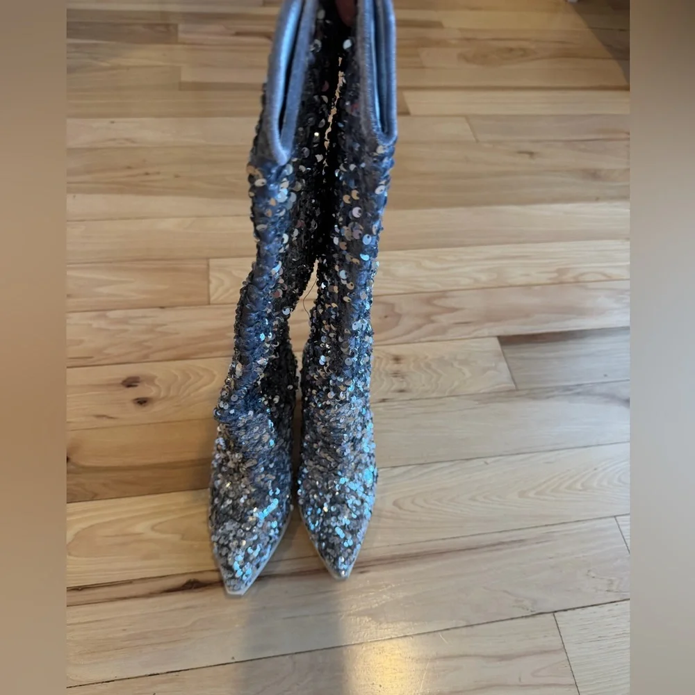 Steve Madden hi heel Boots Tyrus silver Sequin - size 6! NEW! - Picture 4 of 9